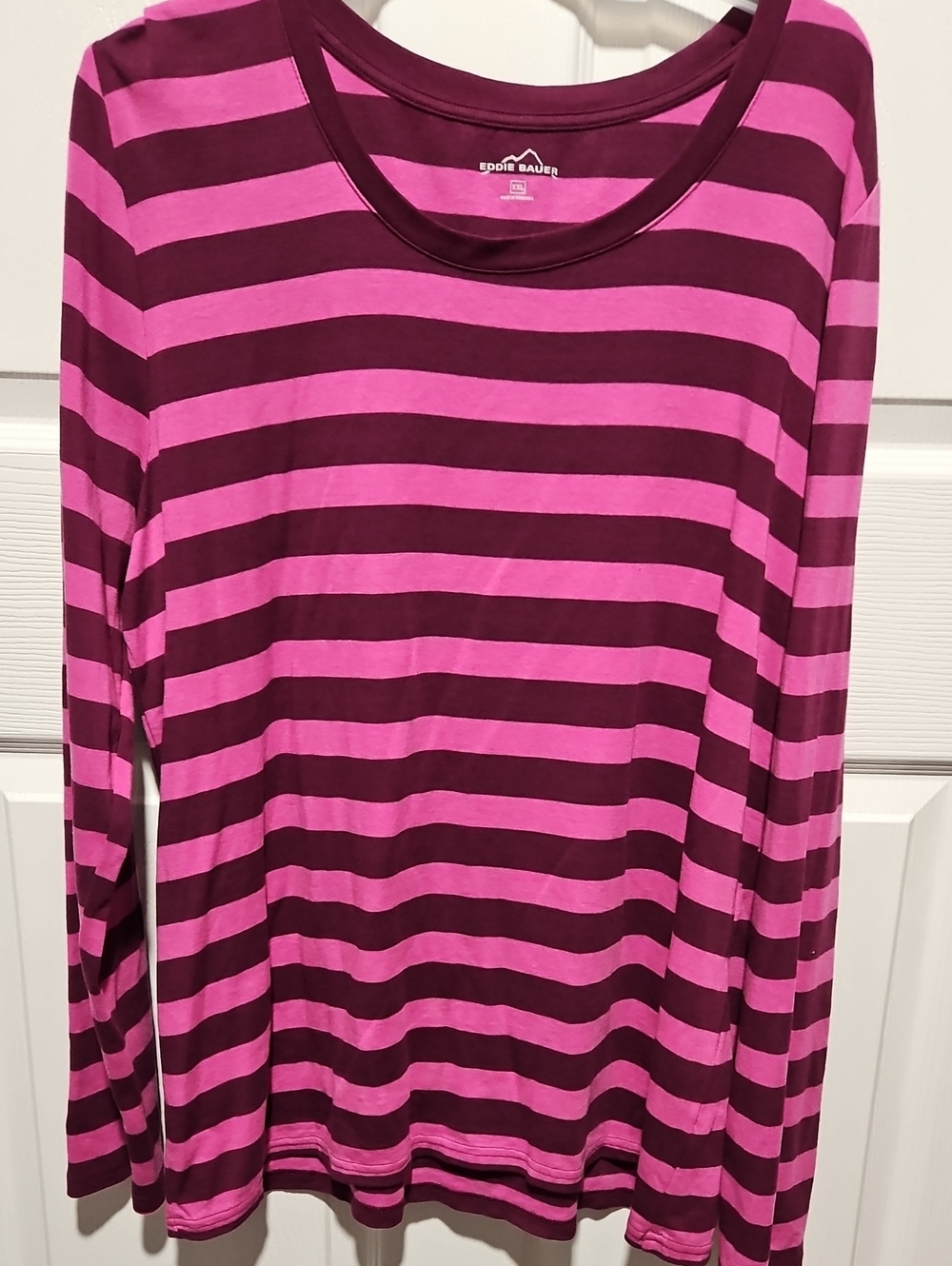 Eddie Bauer Pink and Burgundy Striped Long-Sleeve Tee